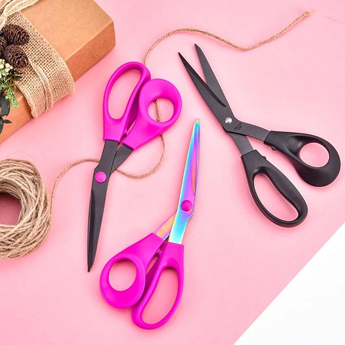 8.5??Bent Fabric Scissors All Purpose Sharp Heavy Duty, Bent Shears for Sewing Crafting Cutting Clothes, Felt, Leather, Paper Supplies, Pink Handle, Titanium Coating Blades, 2-Pack