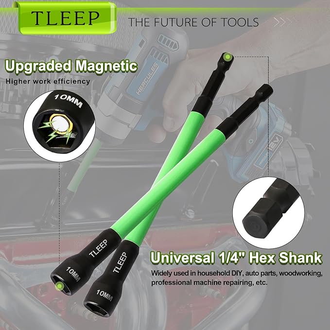 150MM 10mm Magnetic Power Nut Driver Set for Impact Drill, 1/4" Hex Head Drill Bit Set Metric Screwdriver Socket Set, Chrome Vanadium Steel Quick Change Chuck Socket Wrench Nut Setters