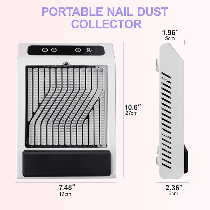 Nail Dust Collector for Nail Tech with Wrist Rest Design,3700RPM Powerful Nail Vacuum Fan,10 Speed Adjustable Dust Collector with Reusable Filter,Ideal for Gel Polish,Pedicures,Salon & Home Use