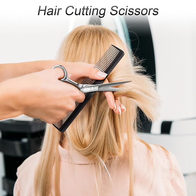 CIICII Hair Cutting Scissors Shears Kit, Professional Barber Haircut Scissors Set (6.7 Inch Hair Beard Hairdressing Trimming Haircutting Thinning Shears) for Men Women Hairdresser Home Salon (Silver)