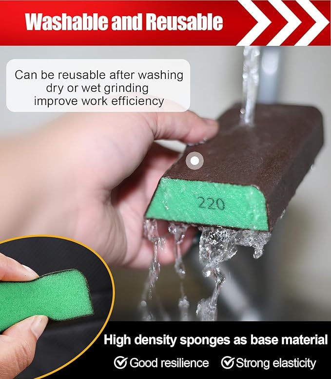 10 Pack Single Sanding Block, Washable and Reusable Sanding Sponge 80/100/120/180/220 Grit Sandpaper Block for Wood Drywall Metal Sand Paper Brick