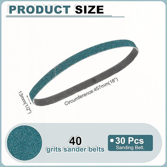 HARFINGTON 1/2 x 18 Inch Sanding Belts, 30 Pcs 40 Grit Zirconia Abrasive Belt Sander File Belt for Woodworking, Metal Polishing, Knife Sharpener