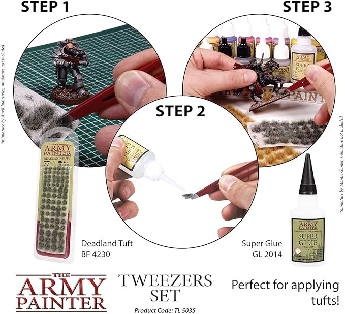 The Army Painter 2-Piece Precision Tweezers, Set of Slant & Pointy Tweezers, Craft Tweezers Precision Fine Point for Assembling Miniatures, Small Crafting Tweezers: 95mm Flat Tip & 103mm Pointy Tip