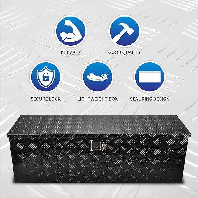 48 Inch Aluminum Truck Tool Box, 5 Bar Tread Pickup Truck Bed Tool Box Storage Organizer with Lock & 2 Keys,Black (48"X15"X15")