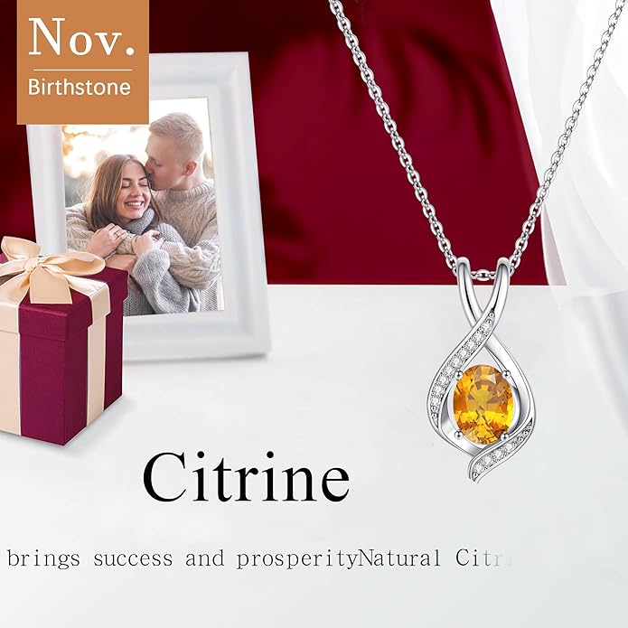 SMILEST Oval Sparkle Birthstone Pendant Necklace, 925 Sterling Silver Gemstone Pendant Anniversary Birthday Gifts for Women Wife Girlfriend Mom Grandma Birthstone Necklace for Women Jewelry Gifts