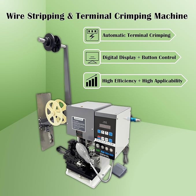 WYDDDARY 220V 1PH Fully Automatic Wire Stripping and Terminal Crimping Machine 1.5T Crimping Capacity 4000 Strokes/Hr Cable Wire Stripping and Crimping Machine