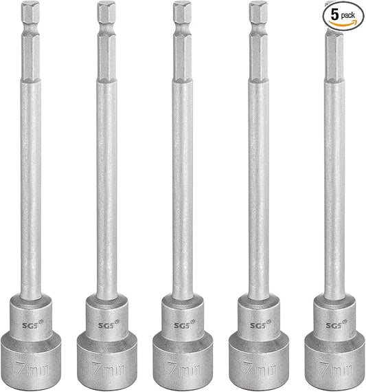 HARFINGTON 5pcs Nut Driver Drill Bit 17mm Metric Socket 1/4" Hex Shank 5.91" (150mm) Long Magnetic 6-Point Sockets Quick Change CR-V Steel Bolt Setters for Power Drill Drivers