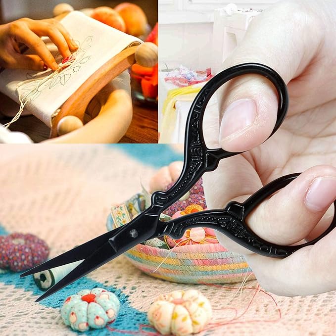 BIHRTC 3.6 Inch Embroidery Black Sharp Tip Stainless Steel Scissors Small Sewing for DIY Sewing Art Work Cross Stitch Household Needlepoint Scissors