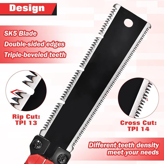 8-Inch Folding Japanese Pull Saw, Double-Edged Hand Saw with SK5 Blade(13/14 TPI), Pocket Camping Saws with Portable Pouch & Brush, Woodworking Flush Cut Pruning Saws for Hard/Soft Wood