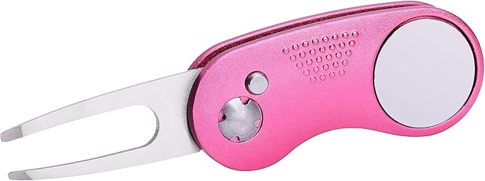 Mile High Life Golf Divot Repair Tool, All Metal Foldable Divot Tool with Pop-up Button & Magnetic Ball Marker