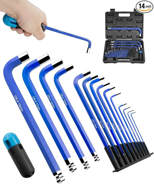 ROTATION 14PC Jumbo Hex Key Set - Metric 1.5-19mm Long Ball End high-strength chrome vanadium Steel | Automotive Mechanic Furniture | Pro-Grade Allen Wrench Tools