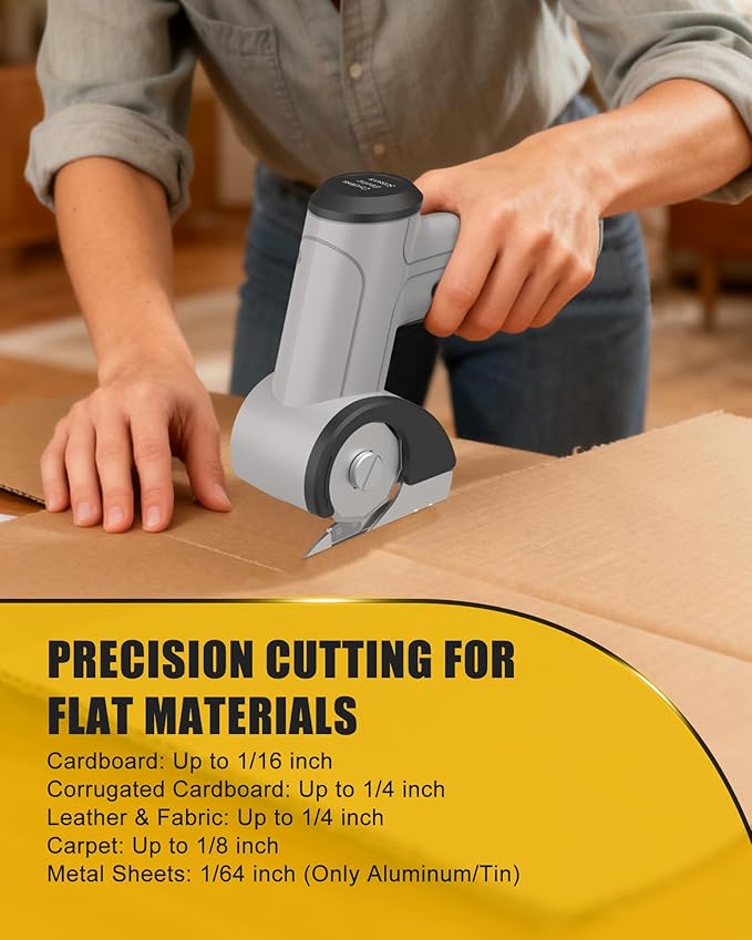 2026 New Cordless Electric Scissors, 4V Rechargeable Cardboard Cutter with Dual Blades for Thin Cardboard Boxes, Carpets, and Leather - Easy Blade Replacement, Grey