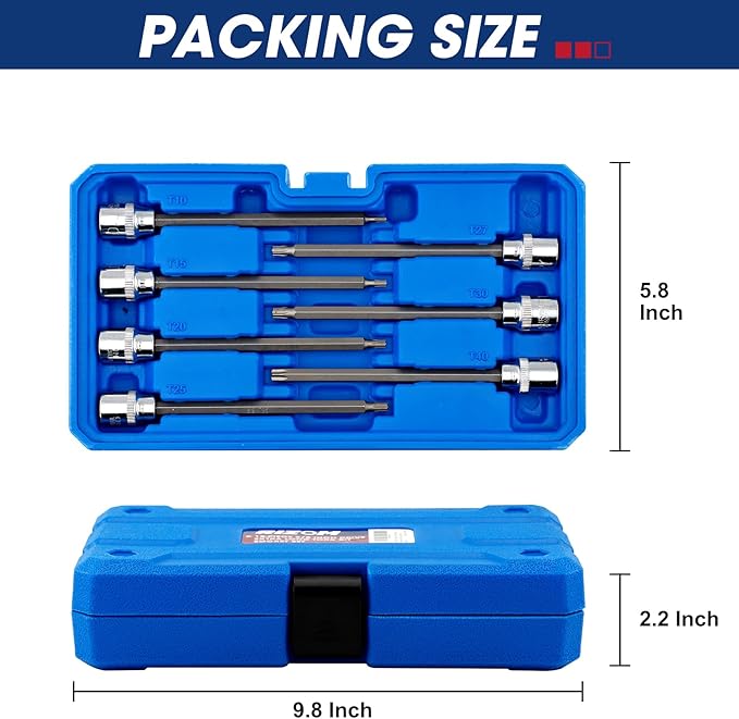 RIZOM 15-Piece 3/8" Drive Extra Long Torx Bit Socket Set, T10-T60 Star Bit Socket Set, CR-V and S2 Steel