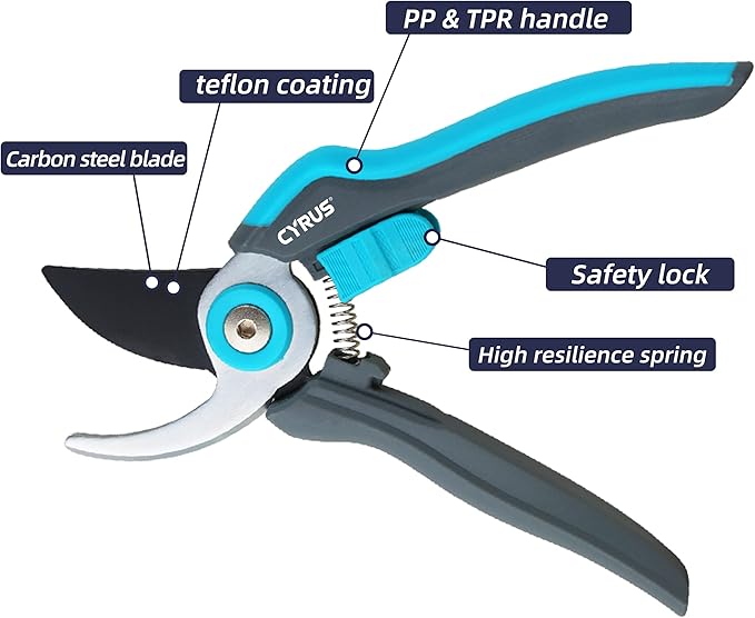 Pruning Shears for Gardening, 8??Stainless Steel Gardening Hand Pruner, Bypass Pruning Shears Steel Blades with Non-stick Coating Adjustable Up to 3/4" Cut Reinforced Plastic Handles