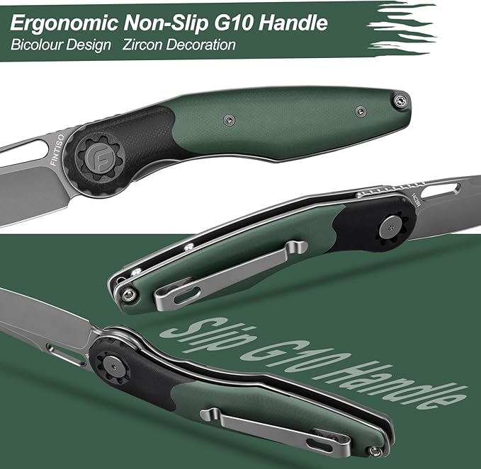 FINTISO Pocket Knife 3.5" Folding Knife Premium 14C28N Blade, Bicolour G10 Handle Design with Pocket Clip for Men Women, Small EDC Knife for Camping, Hunting, Hiking, Survival and Outdoor Activities, ROOK Series