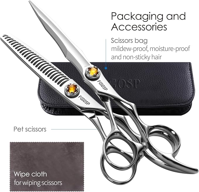 6" Professional Hair Shears Set VG10 Japanese Stainless Steel Sharp Ergonomic Lightweight Regular Straight and Thinning Scissors for Barbers and Salon Professionals