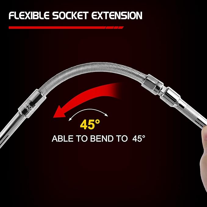 5-Piece 3/8 Inch Drive Extension Bar Set, Includes 3, 6, and 10 Inch Extensions, 3/8 Inch Drive Universal Joint Socket and Flexible Socket Extension Bar
