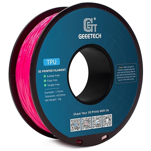 Geeetech TPU Filament 1.75mm, 95A Flexible 3D Printer Filament with High Elasticity, 1KG (2.2lbs) Spool, Dimensional Accuracy 짹0.03mm, Fits Most FDM Printers (Pink)