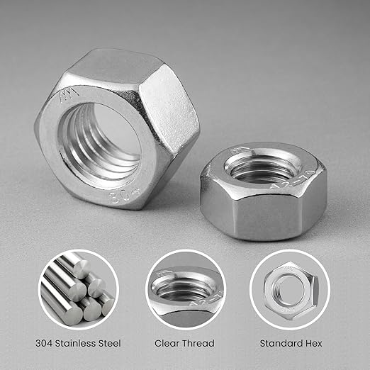 300 Pack #6-32 Hex Nuts, Stainless Steel 304 (18-8) Hex Nut, #6 Nut Standard Inch Coarse Thread Hex Machine Screw Nuts