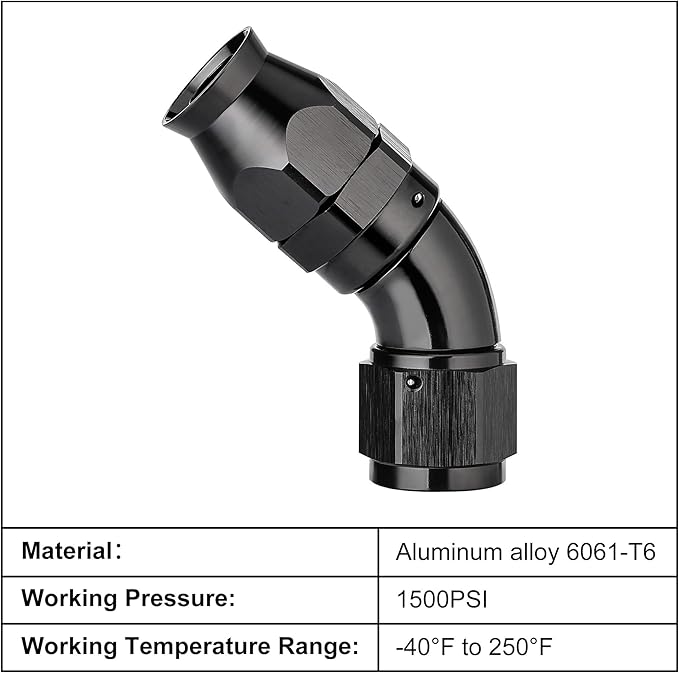 EVIL ENERGY 10AN 45 Degree PTFE One Piece Full Flow End Hose Fitting Aluminum Black