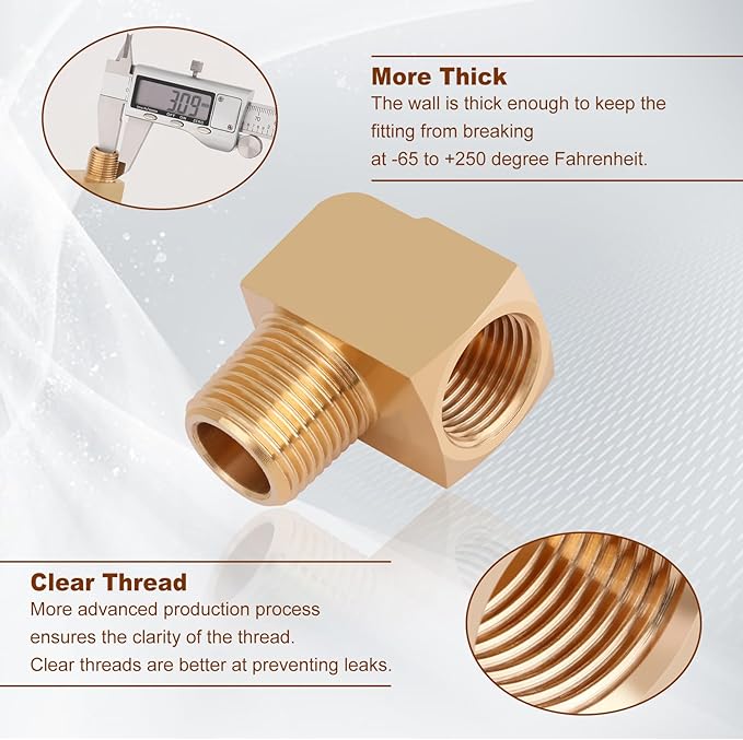 2pcs 3/8??Brass Fittings 90 Degree Barstock Street Elbow 3/8" NPT Male Pipe to 3/8" NPT Female Pipe 3/8 NPT Elbow Forged Brass Pipe Fittings