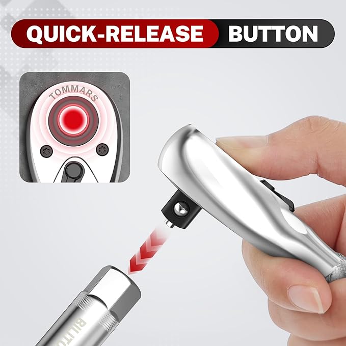 TOMMARS Stubby Ratchet Set, 1/4", 3/8", 1/2" Drive Ratchet Handle Wrench 72-Tooth Quick-Release Reversible, Gift for Men Mechanic Hand Tools