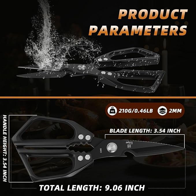 Kitchen Shears for Food - Professional Stainless Steel Japanese Kitchen Scissors for Chicken Bones, Fish, Turkey, Herbs, and Meat ??Heavy Duty and Dishwasher Safe