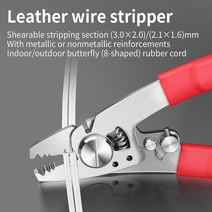 2-piece kit Fiber Optic Stripper & Fiber optic cleaning clip 7-in-1 Functions Fiber Optic Stripping Pliers, 5G/4G Stripping Holes And Fiber Optic Scissors, For Network/Coaxial/Fiber Optic Cables