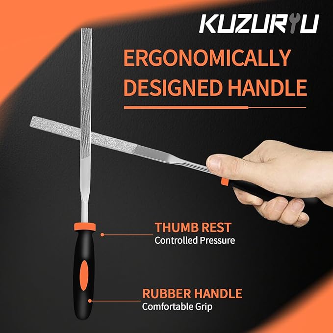 KUZURYU 14PCS Needle File Set - Small Diamond Files with 6 Jeweler's Files & 6 Steel Files （150mm）for DIY, Jewelry, Plastic, Wood & Metal Crafting – with Storage Bag & Steel Brush