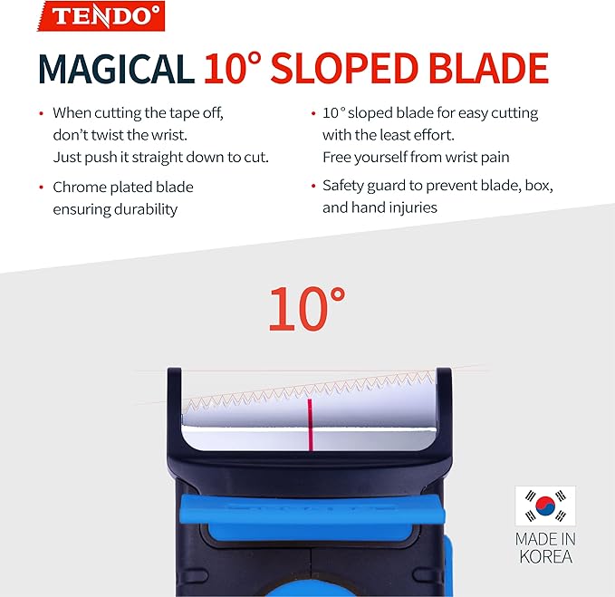Heavy Duty Shipping Tape Dispenser: TENDO째 Premium Line ??Reusable, Replaceable, Eco-Friendly 2?쇺?Master Piece Dispenser for Pros with Patented 10째 Sloped Chromium Blades - P-2200 (4th Gen.)_SkyBlue