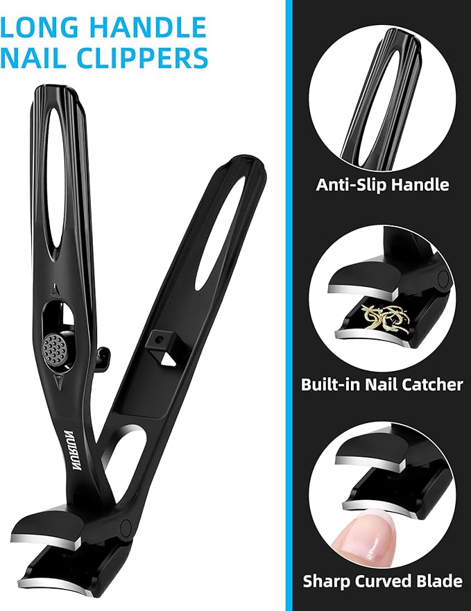 Long Handled Toenail Clippers for Seniors Thick Toenails, Angled Head Large Nail Clippers for Men, Heavy Duty Professional Toe Nail Clippers for Thick Nails, Stocking Stuffers