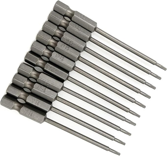 XMHF 10Pcs 75mm/3inch Long 1/4 Inch Hex Shank T6 Torx Head Magnetic Screwdriver Bits Security Tamper Proof Star 6 Point Screw Driver Set