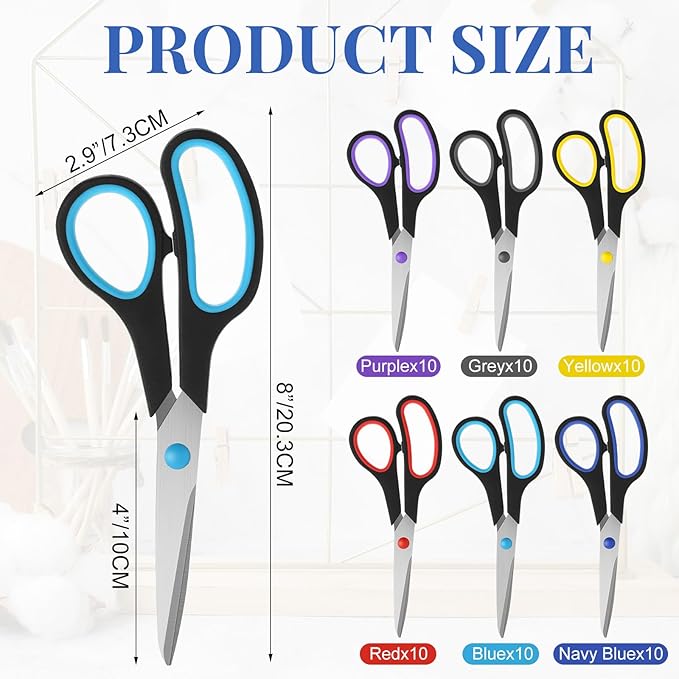 WILLBOND Scissors Bulk 8" Multipurpose Professional Heavy Duty Multicolor Sewing Stainless Steel Scissors Set for Office Home Sewing Fabric