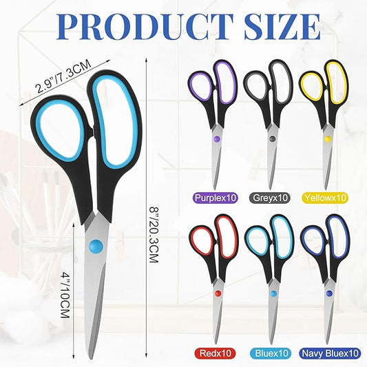 WILLBOND Scissors Bulk 8" Multipurpose Professional Heavy Duty Multicolor Sewing Stainless Steel Scissors Set for Office Home Sewing Fabric
