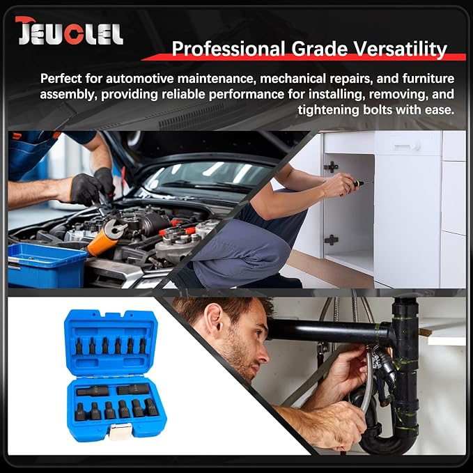 14Pcs Impact Grade Allen Bit Socket Set, Metric Hex Drive 1/4-Inch, 3/8-Inch, 1/2-Inch Drive Impact Hex Socket Kit, Heavy Duty Hex bit Screwdriver Adapter Hand Repair Tool