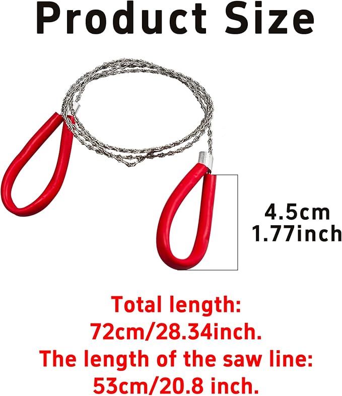 2 Pack 20.8 Inch Heavy Duty Survival Wire Saw, Stainless Steel Emergency Pocket Size Wire Saw Outdoor Tool for Wood, Rubber, Plastic, Outdoor (1 Red+1 Black)
