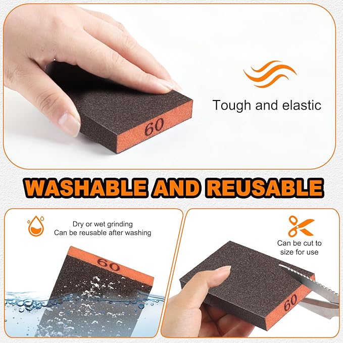 8 Pack Sanding Sponge, Washable & Reusable Sanding Blocks for Drywall, Wood, Metal & Furniture ??Premium Sandpaper Block Assortment with 60/80/120/220 Grit