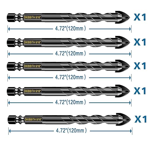 5 Pcs 9/16" Masonry Concrete Drill Bit Set for Tile Brick Glass Plastic Wood, Cross Tungsten Carbide Tip, Hex Shank, Work with Ceramic Porcelain Tile Wall Mirror Paver,9/16 Inch Drill Bits, 14mm