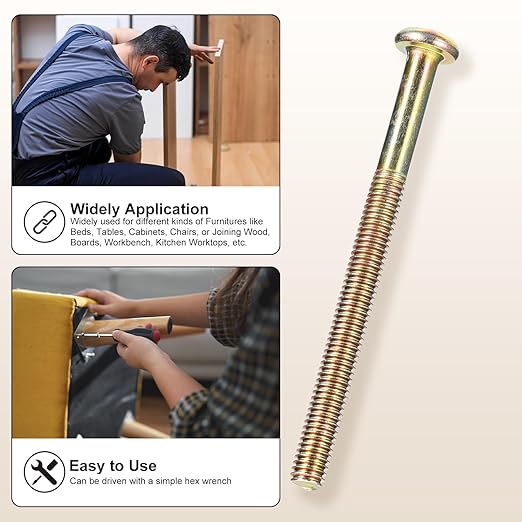 METALLIXITY Flat Head Hex Socket Cap Screws Bolts(M8-1.25x85) 10Pcs, Steel Hex Socket Furniture Bolts Screws - for Furniture Woodworking Project, Yellow