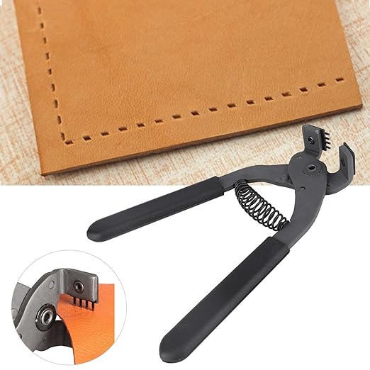 4 Teeth 4mm Silent Leather Hole Punch Pliers, 6.7in Leather Punch Tool, Carbon Steel Leather Stitching Punches with Non-Slip Foam Handle for Sewing Belts, Purses, Straps