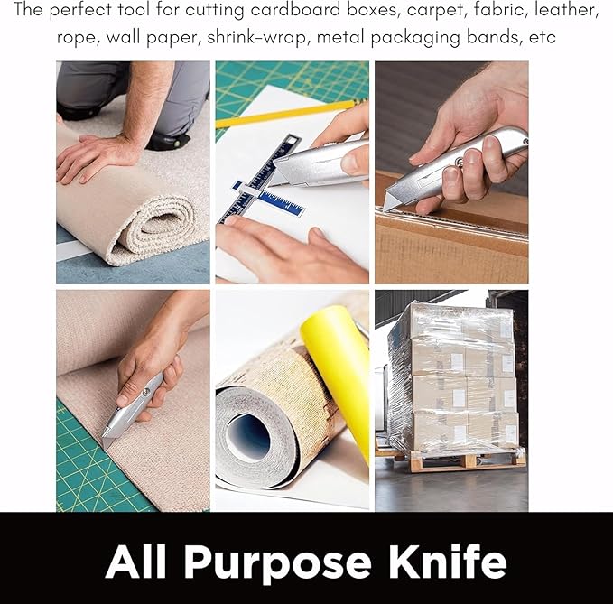 INTERNET'S BEST Premium Utility Knife | Retractable Box Cutter with Metal Handle | Heavy-Duty Cutting for Cardboard, Carpet, Plastic | Retractable Blade | Includes 1 Razor Knife & Extra Blades