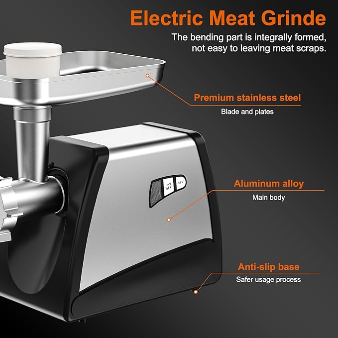 Commercial Meat Grinder, ETL Certified Meat Mincer, Heavy Duty Sausage Stuffer, Peak Power 3150W, with S.S. Blade, Multi Size Grinding Glates & Sausage Stuffer Tube, for Catering, Restaurant