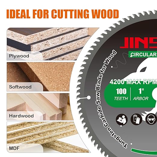 12” Circular Table Miter Saw Blade for Wood, 100T TCT Cutting Blade, Fine Finish Crosscut Angled Bevels Framing Ripping for Plywood, Melamine, Oak, Pine, Laminate, Chipboard, 1"