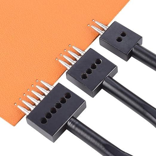 Leather Hole Punch Tool Set, 2/4/6 Prongs, Round Hole Chisel Kit, Professional Leathercraft Tools (4mm)