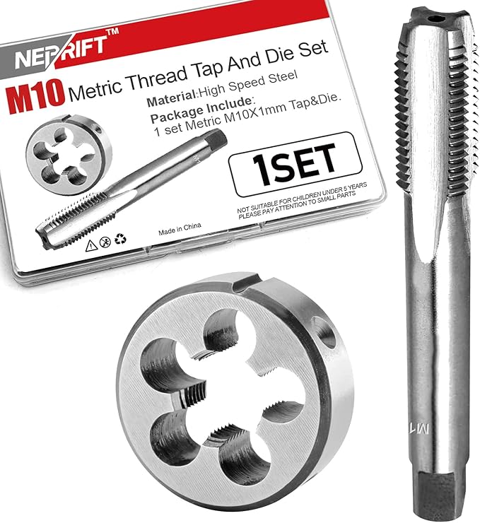 M10 x 1.0 Tap and Die Set, Metric Right Hand M10 x 1.0mm High-Speed Steel 6542 Right Hand Threading Tools, for General Metalworking and Maintenance on Equipment