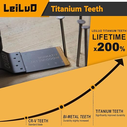 LEILUO 110 Pcs Oscillating Tool Blades Titanium Extra Long & Wide Multitool Blades for Wood Drywall Nails with Storage Bag Universal Oscillating Saw Blade Fit DeWalt Makita and More