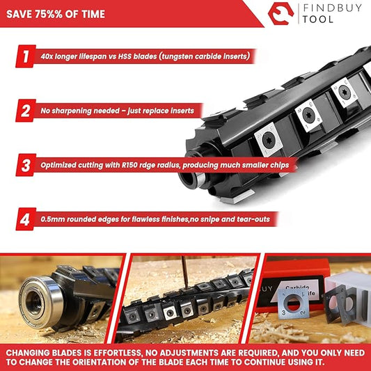 FINDBUYTOOL Helical Cutterhead for Ridgid R4331 13 Inch Thickness Planer – Smoother Finish, Reduced Noise, Minimal Tear-Out – Compatible with Hardwood and Softwood
