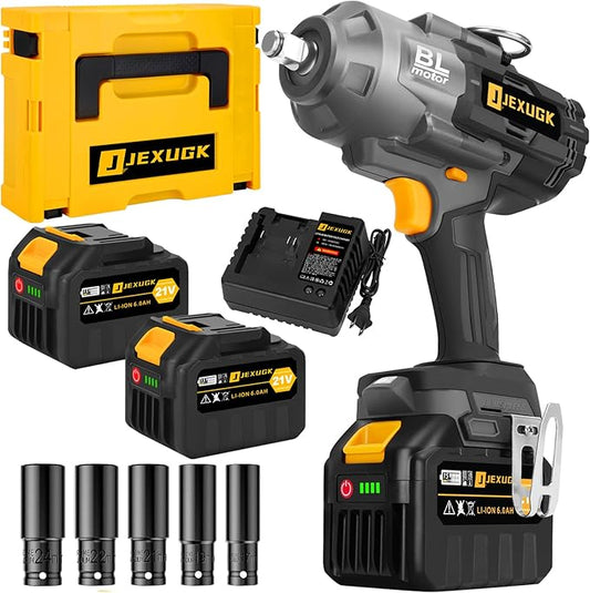 1500Ft-lbs 1/2" Cordless Impact Gun, 2000Nm Impact Wrench with 2 x 6.0Ah Battery & 5 Socket, 21V Brushless High Torque Electric Pistolas de Impacto, Llave de Impacto for Heavy Truck Mower
