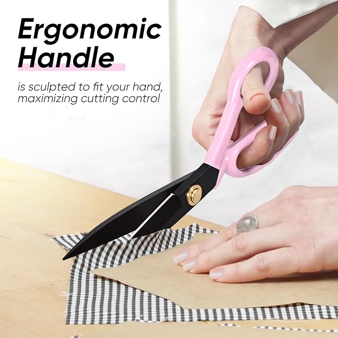 Professional Tailor Scissors Heavy Duty - Multi-Purpose Sewing Fabric Scissors for Leather Cutting Industrial Sharp Shears Home Office Arts, and Crafts (9 Inch) Pink