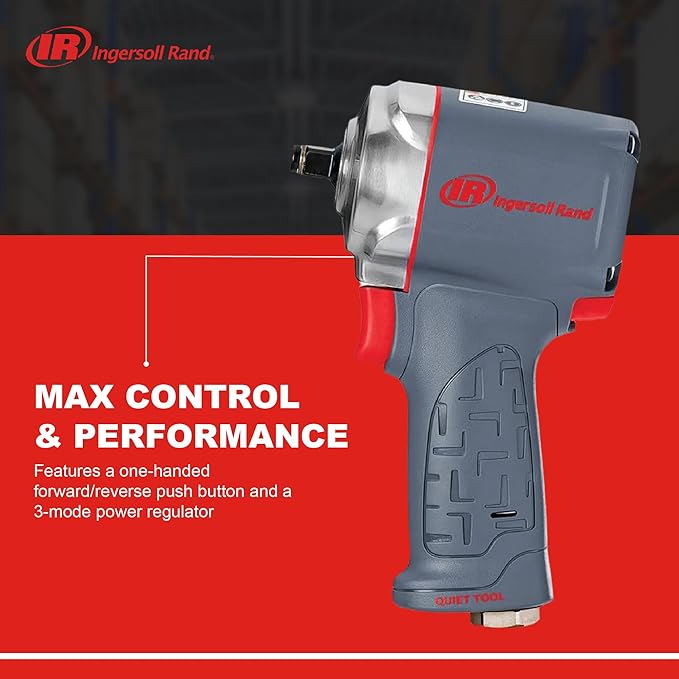Ingersoll Rand 36QMAX 1/2 Air Impact Wrench, Quiet Technology, Torque Output Up to 640 ft lbs, Ultra Compact, Lightweight 2.4 lbs, Max Control, Gray